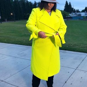 ASOS Bright Yellow Lined Belted Trench Coat - Size 12